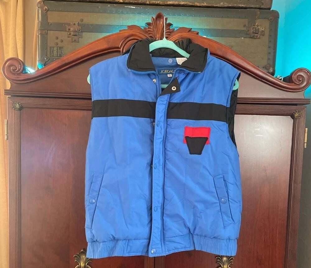 Vintage Jordache Hooded Puffer Vest Blue Black Red Size L